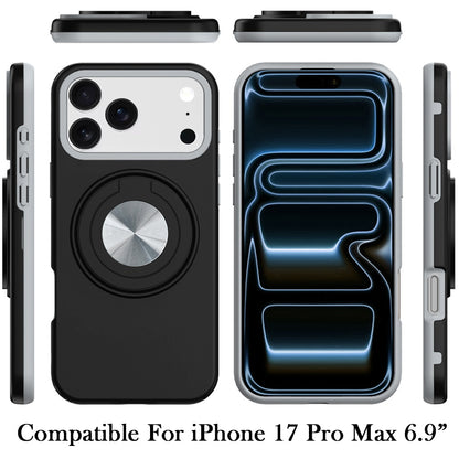 For Apple iPhone 17 Pro Max Metal Matte Hybrid with Invisible Rotational Ring Stand, Car Mount Friendly, Military Grade Slim Fit Sturdy Case Cover