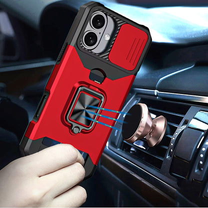 For Apple iPhone 17 (6.3") Wallet Case with Ring Stand & Slide Camera Cover Back Credit Card Slot Holder, Military Grade Case Cover