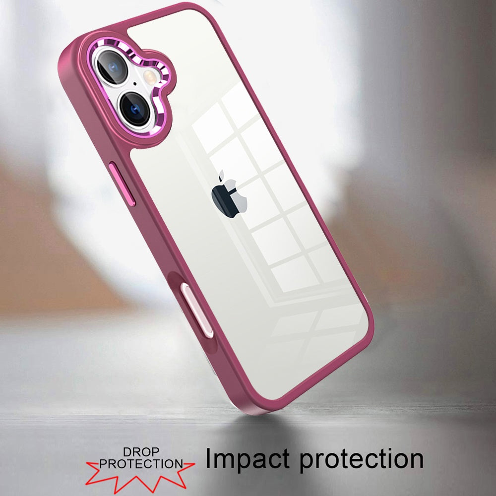 For Apple iPhone 17 (6.3") Slim Fit Hybrid Transparent Thick Acrylic with Metal Buttons Frame Protective Hard PC + TPU Shockproof Case Cover