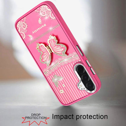 Phone Case for Samsung Galaxy A17 5G Glitter Bling Butterfly Stand Metallic Edge Hybrid Shockproof Grip Durable Camera Protection Stylish Design Cover