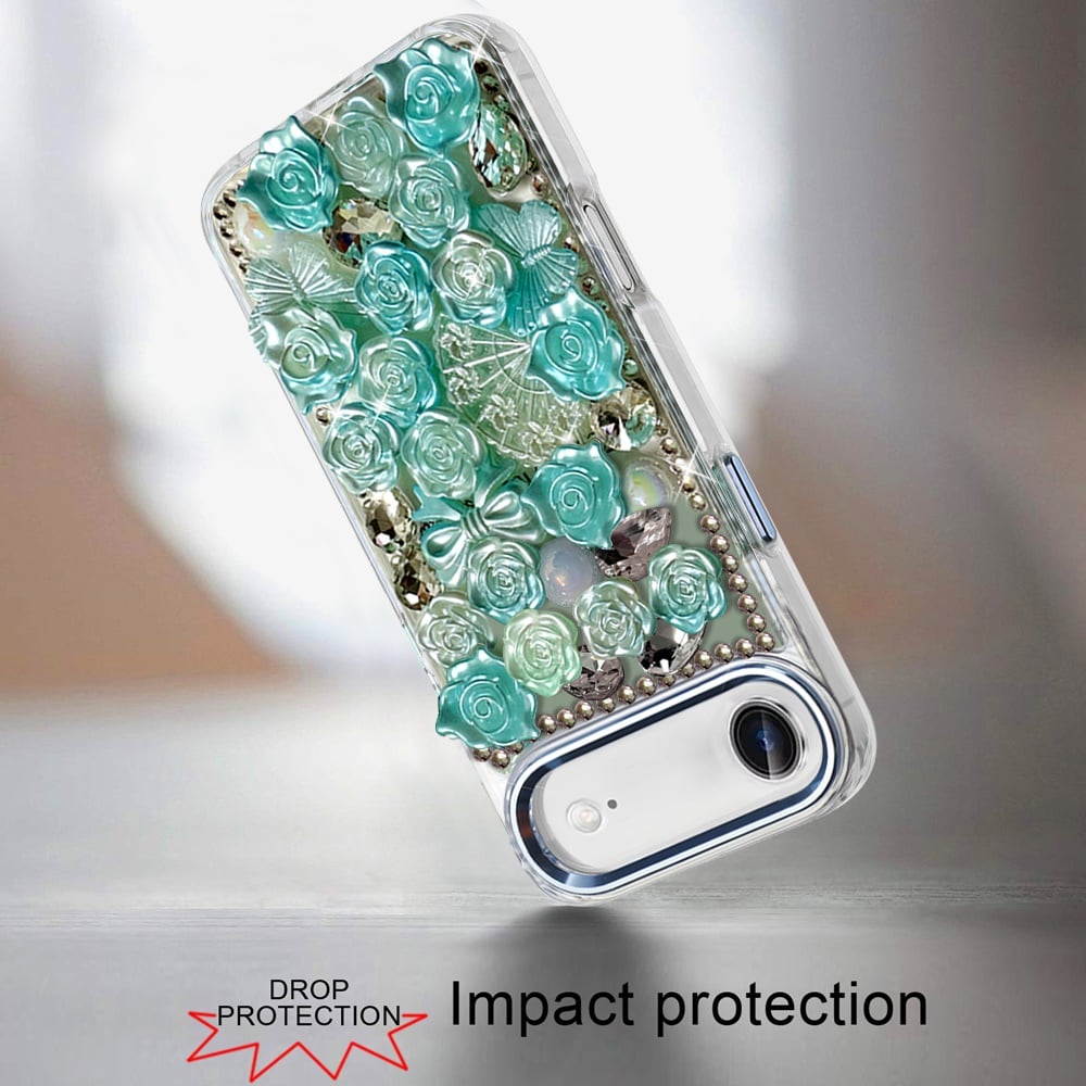 For Apple iPhone 17 Air (6.6") Muti-Color Floral Fashion Bling Crystal 3D Full Diamonds Stones Sparkle Rhinestone Glitter Hybrid Case Cover