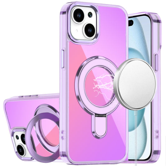 For Apple iPhone 17 Chrome Hybrid with Rotating Magnetic Circle Ring Stand, Slim Shockproof Hybrid Case Cover