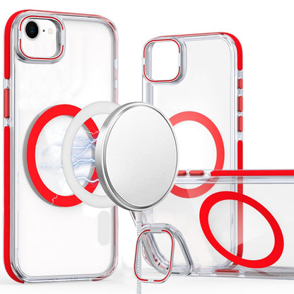 For Samsung Galaxy A17 5G Hybrid Clear Back Case with Invisible Camera Bracket Stand, MagSafe Magnetic Circle, Shockproof Color Frame Case Cover Red
