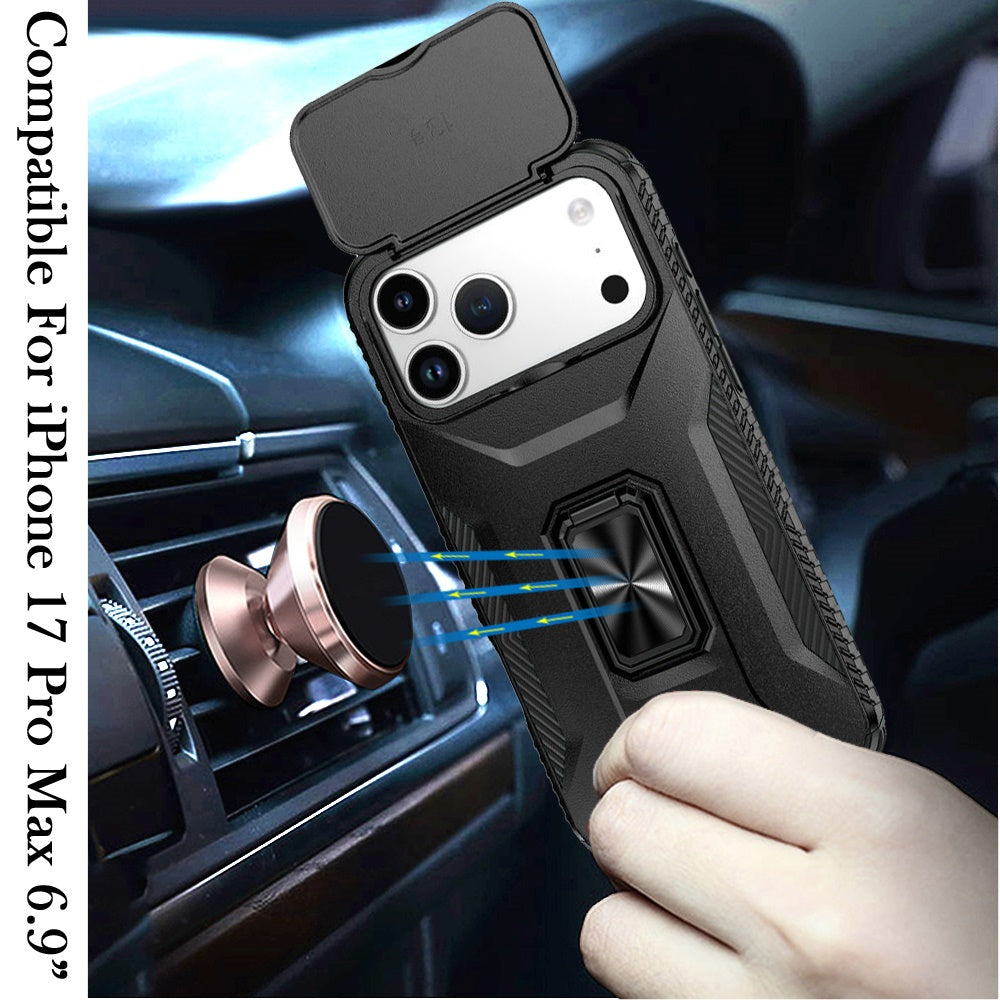 For Apple iPhone 17 Pro Max (6.9") Case, Camera Cover with Magnetic Rotation Ring Stand, Military Grade Hybrid Hard TPU Shockproof Case Cover