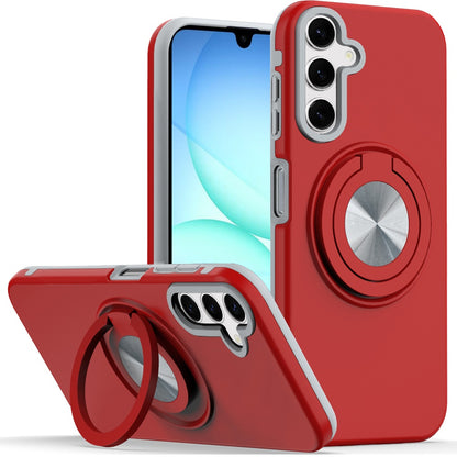 For Samsung Galaxy S25 Fan Edition /Galaxy S25 FE Metal Matte Hybrid with Invisible Rotational Ring Stand, Car Mount Friendly, Military Grade Slim Fit Sturdy Case Cover Red