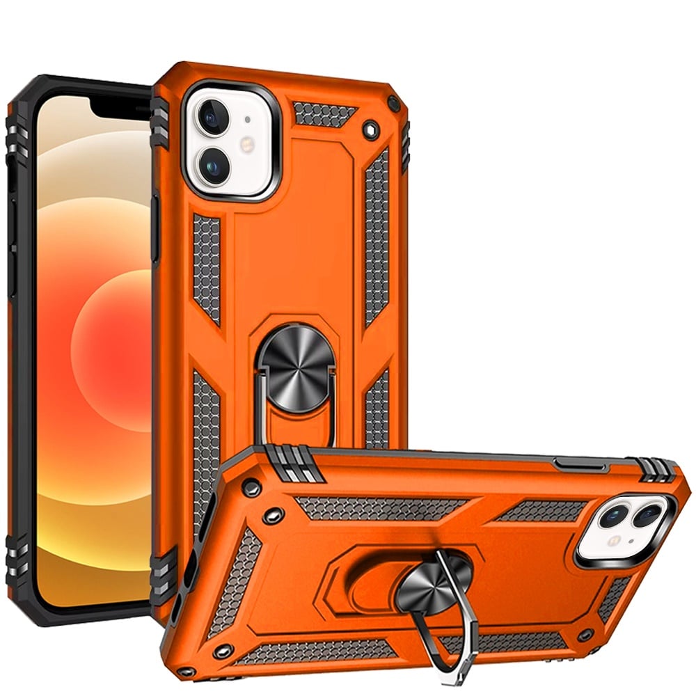 For iPhone 12 / iPhone 12 Pro (6.1") Hybrid Shockproof Durable 360 Degree Rotatable Ring Stand Holder Kickstand Fit Magnetic Car Mount Case Cover Cosmic Orange