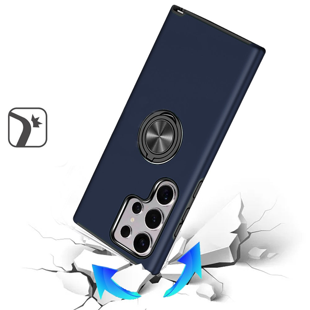 For Samsung Galaxy S25 Ultra Hybrid 360 Degree Rotatable Metal Invisible Ring Stand Holder Slim Fit Magnetic Car Mount Shockproof Case Cover