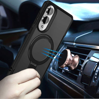 For Samsung Galaxy S25 Edge Matte Finish Magnetic Ring Hybrid Protective Invisible Kickstand Magsafe Compatible Case Cover Black