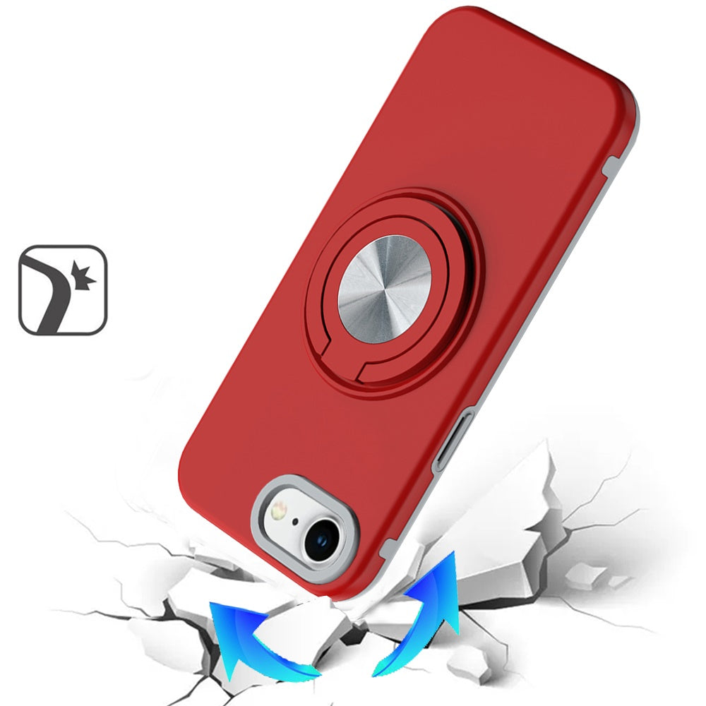 For Apple iPhone 17E /16E Metal Matte Hybrid with Invisible Rotational Ring Stand, Car Mount Friendly, Military Grade Slim Fit Sturdy Case Cover Red