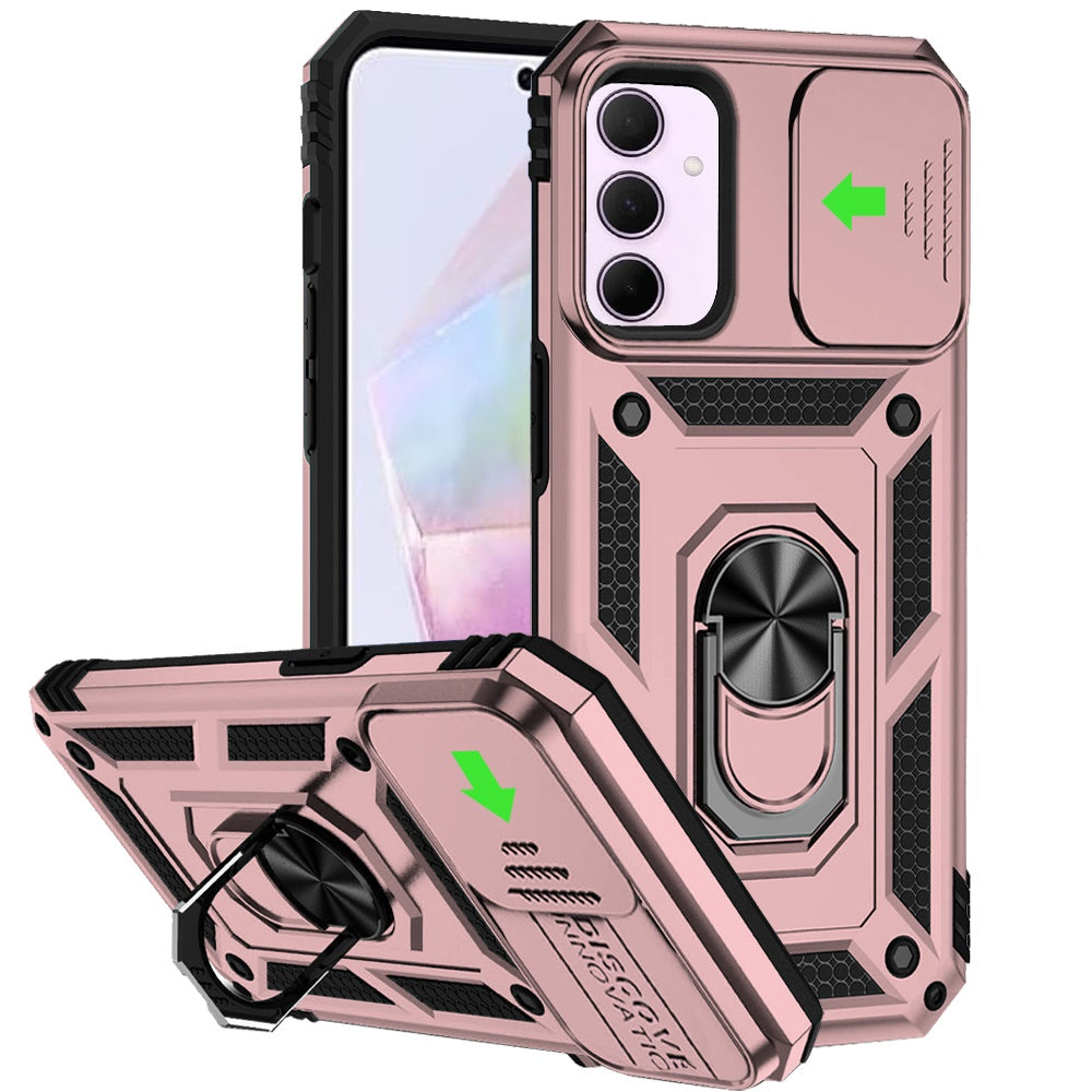 For Motorola Moto G 5G 2025 Hybrid Ring Shockproof with 360° Rotate Ring Kickstand, Camera Lens Protection, Soft Edge Bumper Case Cover Rose Gold