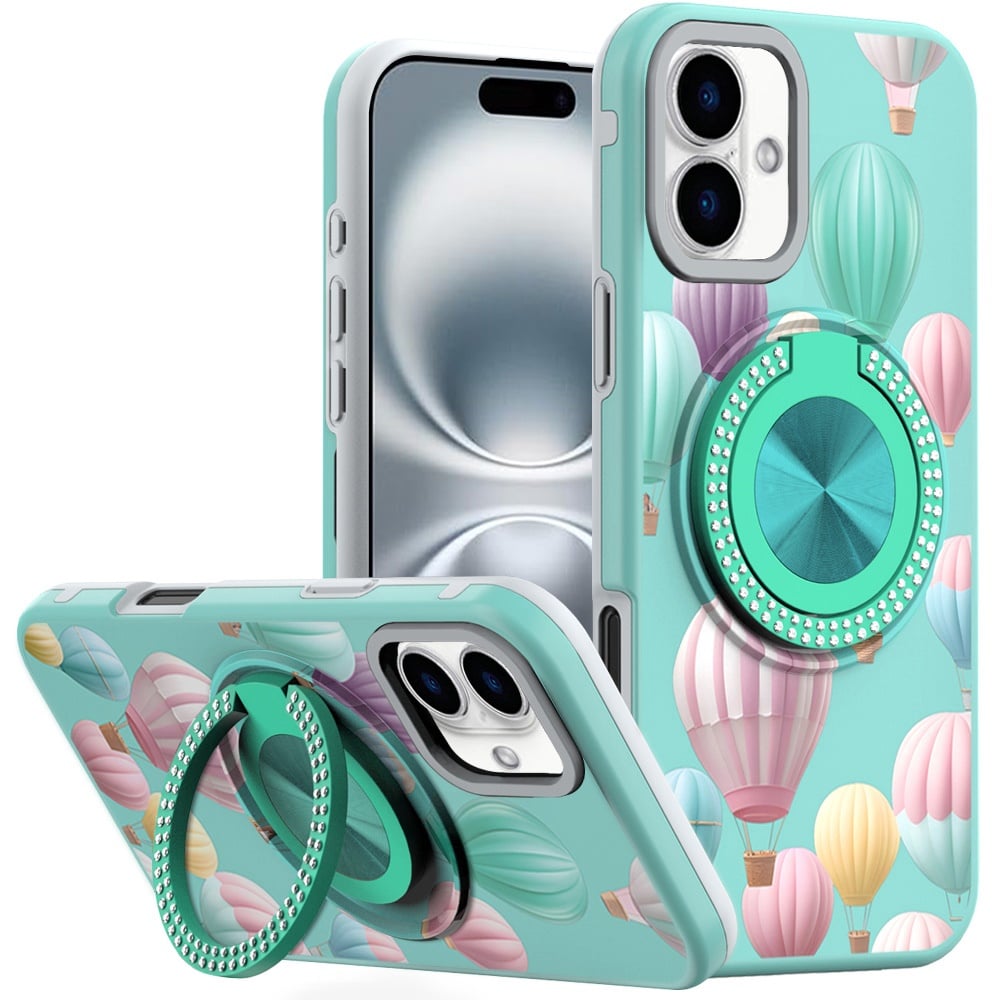 For Apple iPhone 16 Plus Pattern Design Hybrid with Invisible Ring Stand & Magnetic Back, Shockproof Protective Grip Case Cover Pineapple Love Vibe