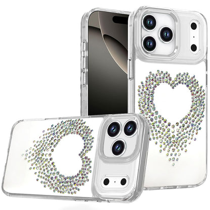 For Apple iPhone 17 Pro (6.3") Angel Hearts Bling Glitter Diamond Hybrid TPU Cover, Colorful Frame Shockproof Protective Back Case Cover Purple