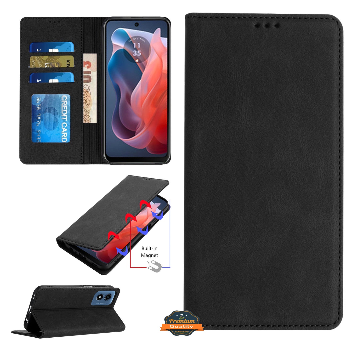 For Samsung Galaxy S26 Ultra Wallet Pouch with Credit Card Holder Flip, Magnetic Closure Vegan Leather and Stand Case Cover Black