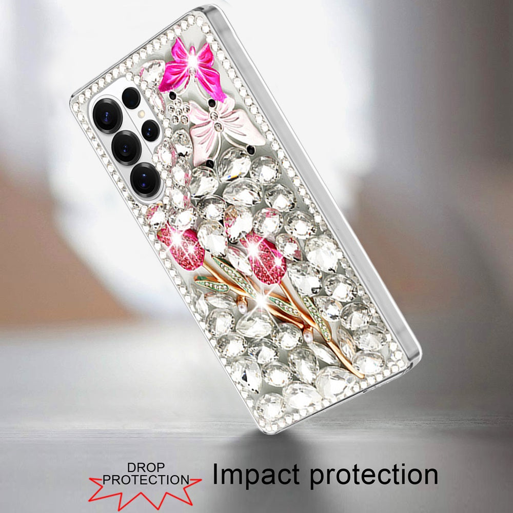 For Samsung Galaxy S26 Ultra Bling Crystal 3D Full Diamonds Luxury Sparkle Rhinestone Hybrid Protective Case Cover