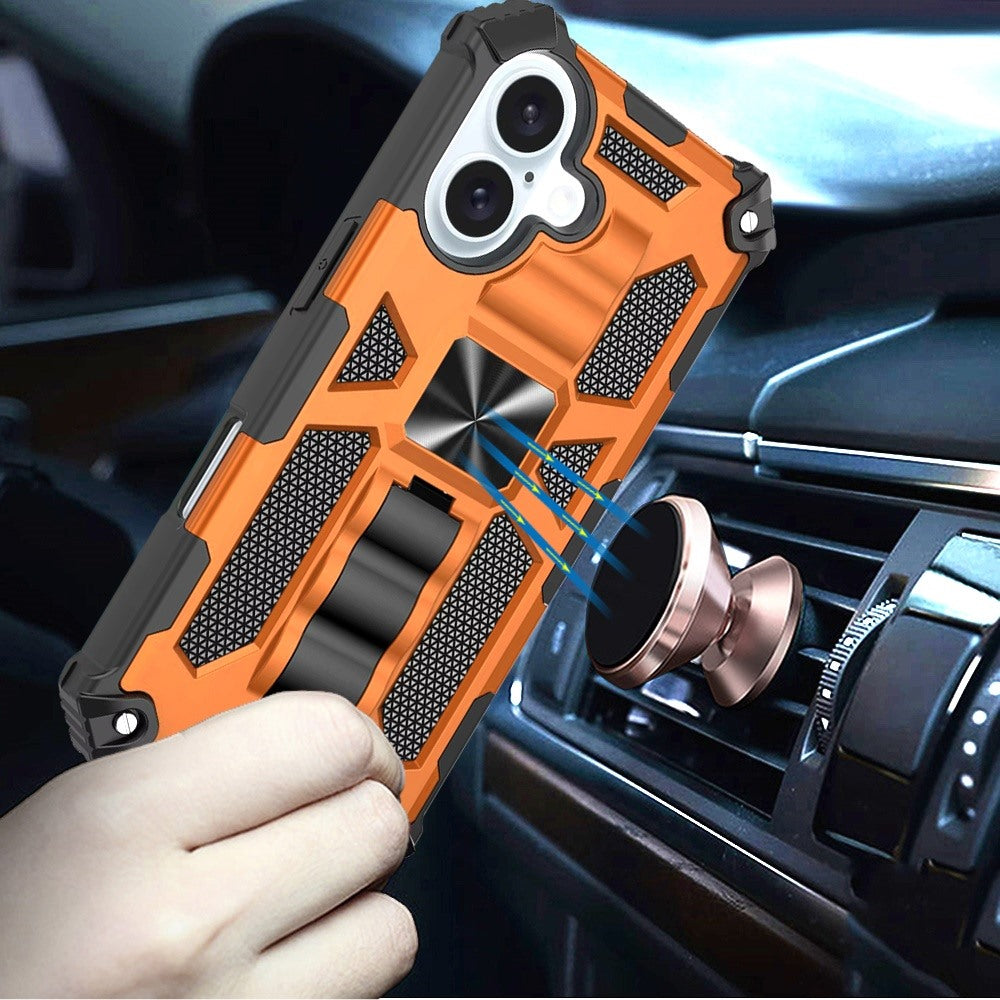 For Apple iPhone 17 (6.3") Hybrid Shockproof [Military Grade] Rugged Protective with Magnetic Car Mount & Invisible Stand Case Cover Cosmic Orange