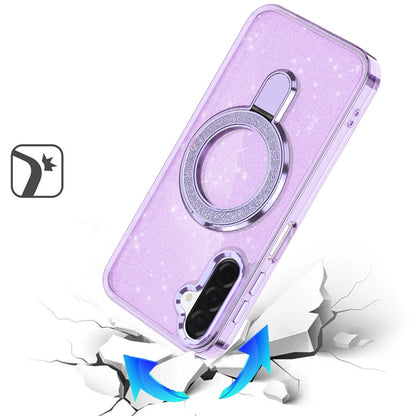 Phone Case for Samsung Galaxy A17 5G Colofull Transparent Glitter Magnetic Ring Stand Shockproof Rotating Grip Protective Hybrid Durable Cover