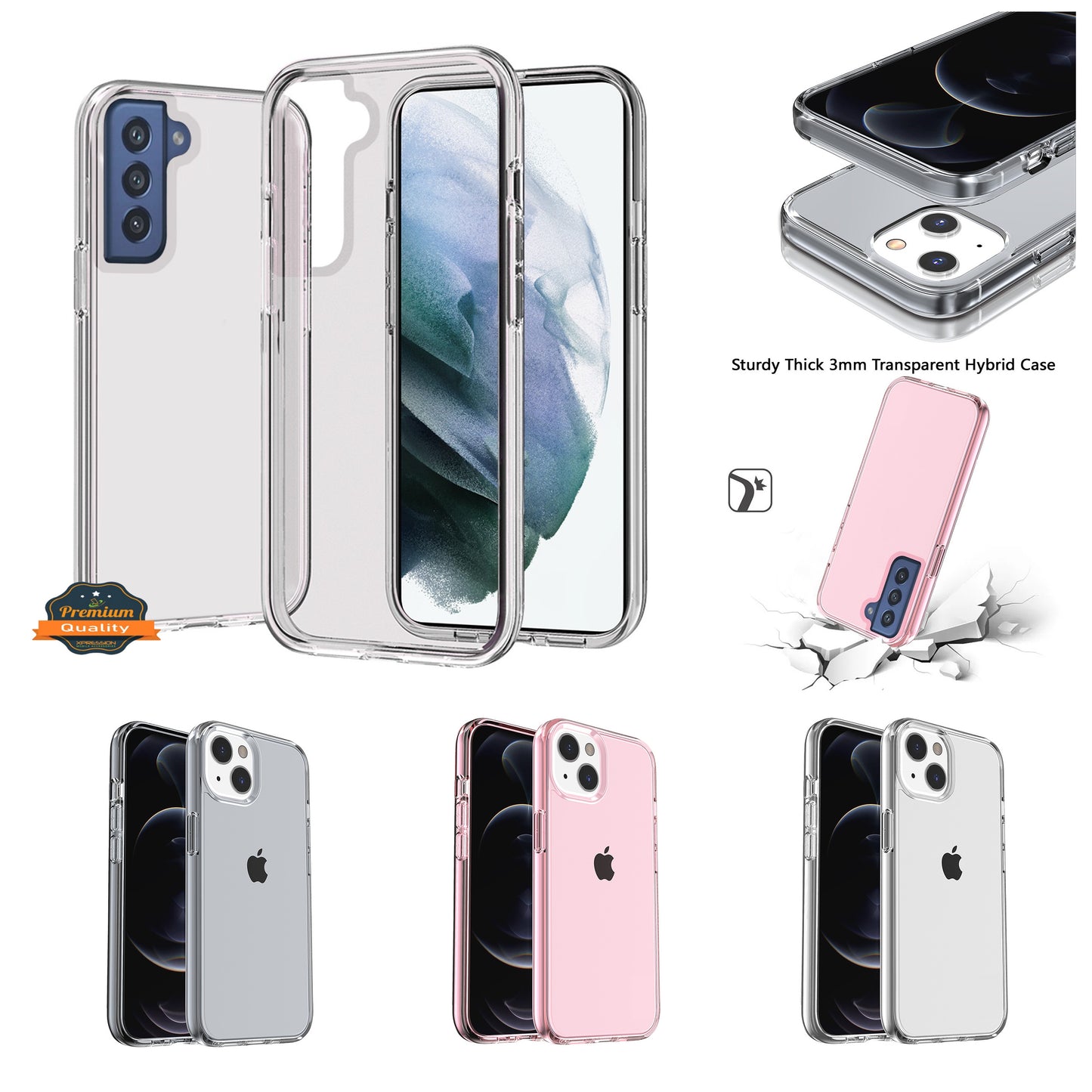 For Apple iPhone 17E /16E Transparent Shock Absorption PC + TPU Rubber Gel Thick 3mm Hybrid Silicone Slim Fit Back Case Cover Pink