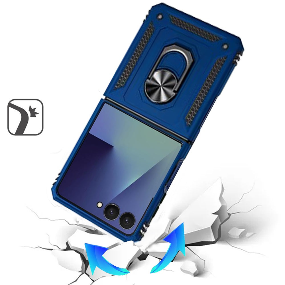 For Samsung Galaxy Z Flip 7 Hybrid Shockproof Protective with Magnetic 360° rotating Ring Kickstand, TPU Rubber PC Case Cover
