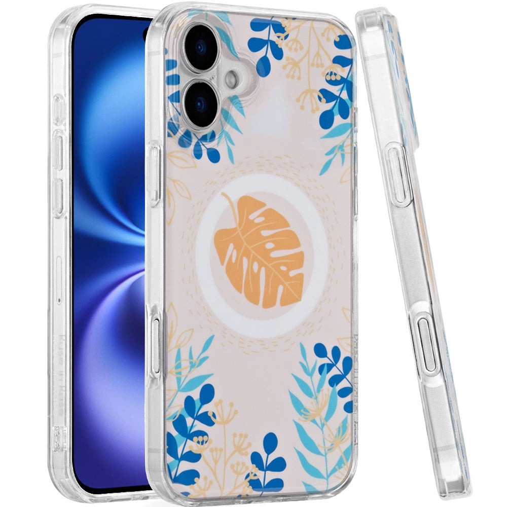 For Apple iPhone 17 AIR Stylish Pattern Fashion IMD Printed Design TPU Double Layer Slim Shockproof with Magnetic Back Case Cover Tropical Flowers