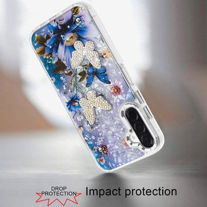 For Samsung Galaxy A37 Epoxy Glitter Flowers Bling 3D Butterfly Fashion TPU Hybrid with Shockproof Protection Case Cover