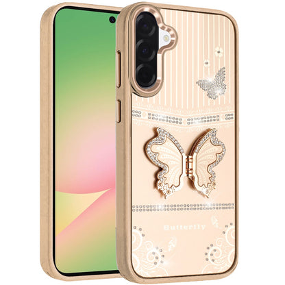 For Samsung Galaxy A57 Glitter 3D Butterfly Design Bling Metallic Edge Hybrid Stand Drop Protection TPU Shockproof Case Cover
