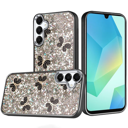 For Samsung Galaxy A16 5G Cute Butterfly Crystal Diamond Glitter Case Sparkle Bling Frame Metallic Edges, Shimmer TPU Hybrid Case Cover