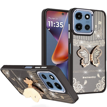 For Samsung Galaxy A57 Glitter 3D Butterfly Design Bling Metallic Edge Hybrid Stand Drop Protection TPU Shockproof Case Cover