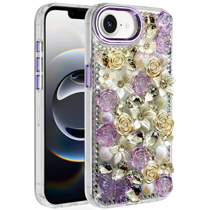 3D Diamond Floral Roses Flower Bling Stone Hybrid, Sparkly Rhinestone Gemstone Back Shockproof