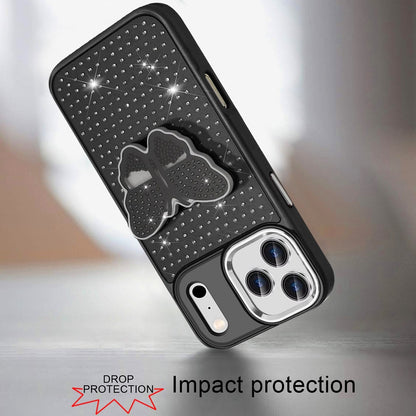 For Apple iPhone 17 Pro Max (6.9") Butterfly Moveable Grip 3D Pop Stand Full Diamond Bling Sparkling TPU Fashion Hybrid Case Cover