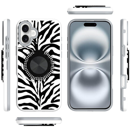 For Apple iPhone 16 (6.1") Pattern Design Hybrid with Invisible Ring Stand & Magnetic Back, Shockproof Protective Grip Case Cover