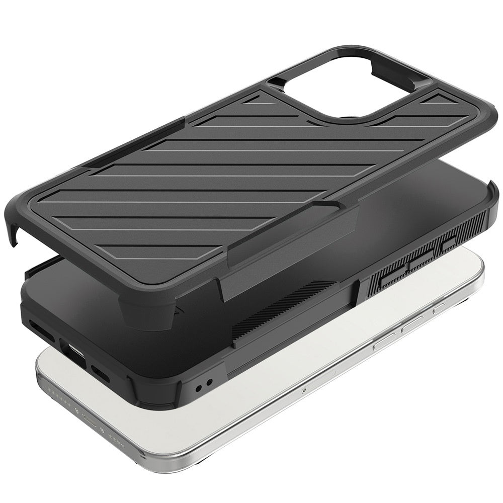 For Samsung Galaxy A36 Premium Hybrid Rugged lined Shockproof Textured 2-in-1 Non-Slip Hard PC & TPU Non Slip Tough Case Cover Black / Black