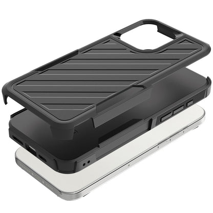 For Samsung Galaxy A36 Premium Hybrid Rugged lined Shockproof Textured 2-in-1 Non-Slip Hard PC & TPU Non Slip Tough Case Cover Black / Black