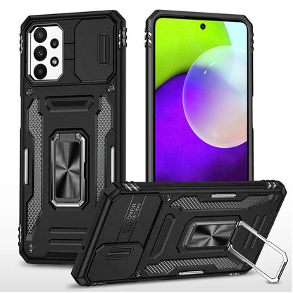 For Samsung Galaxy A52 5G Hybrid Case with Rotation Ring Stand Shockproof & Camera Window TPU Armor Dropproof Case Cover Black