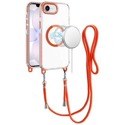 Phone Case for Apple iPhone 17E /16E Transparent Magnetic Lanyard Shockproof Hybrid Clear Grip Durable Camera Protection TPU Anti-Slip Design Cover Cosmic Orange