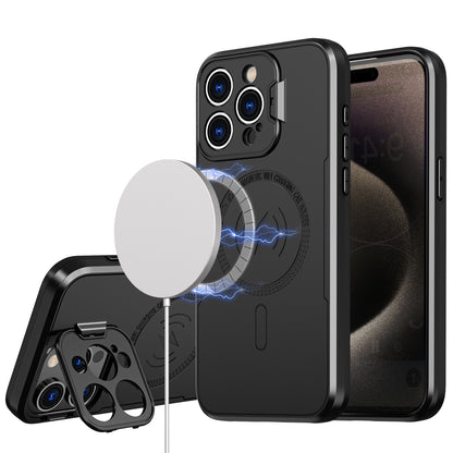 For iPhone XR Foldable Camera Protector Kickstand with MagSafe Compatible, Dual Layer Hybrid Shockproof Case Cover Black