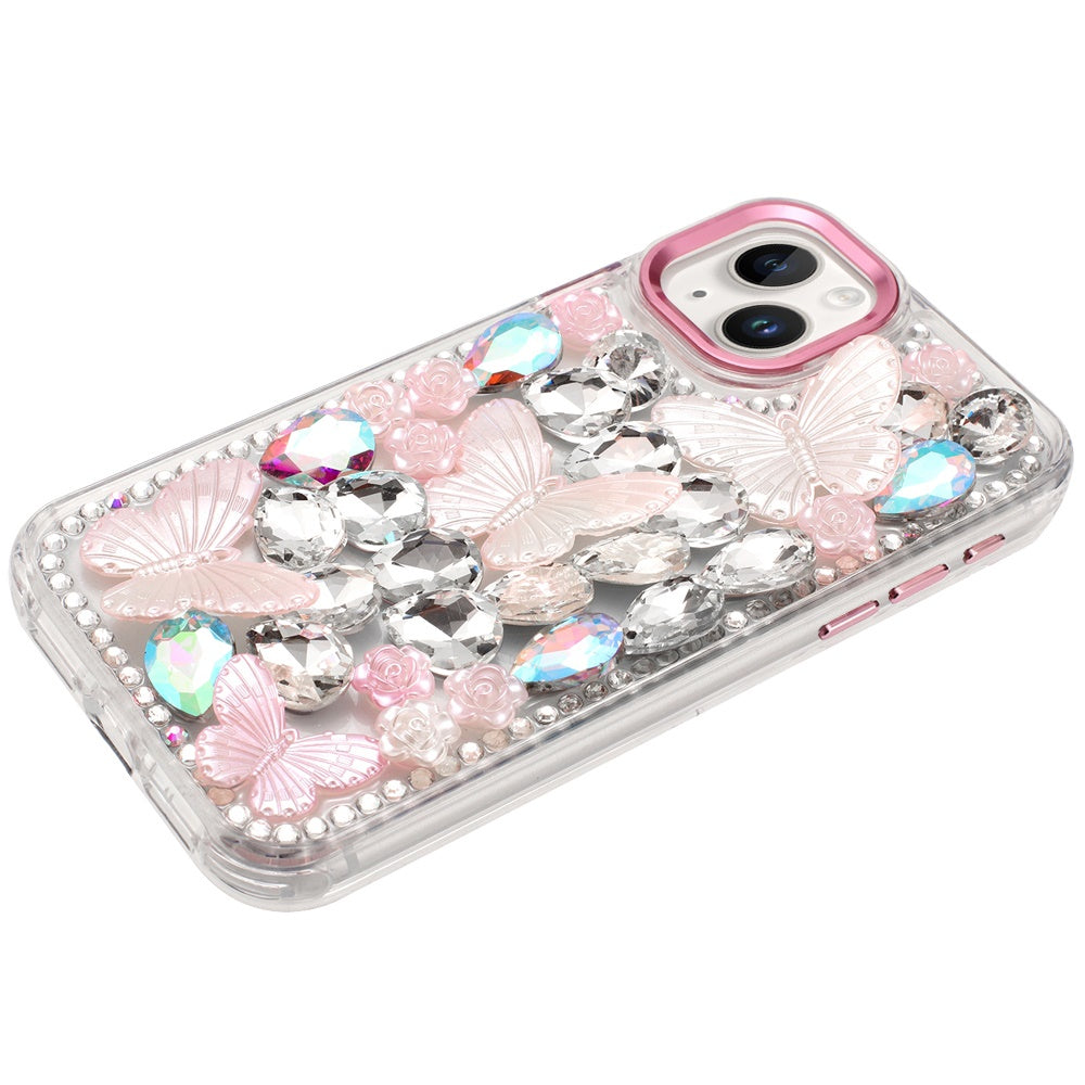 For Samsung Galaxy A37 3D Diamond Floral Butterfly Bling Stone Hybrid, Sparkly Rhinestone Gemstone Back Shockproof Case Cover
