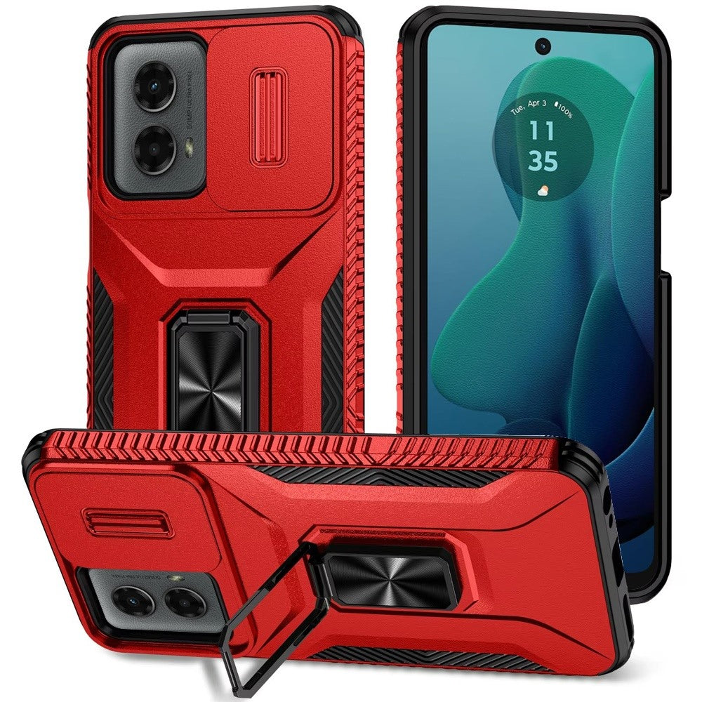 For Apple iPhone 15 Case, Camera Cover with Magnetic Rotation Ring Stand, Military Grade Hybrid Hard TPU Shockproof Case Cover Red
