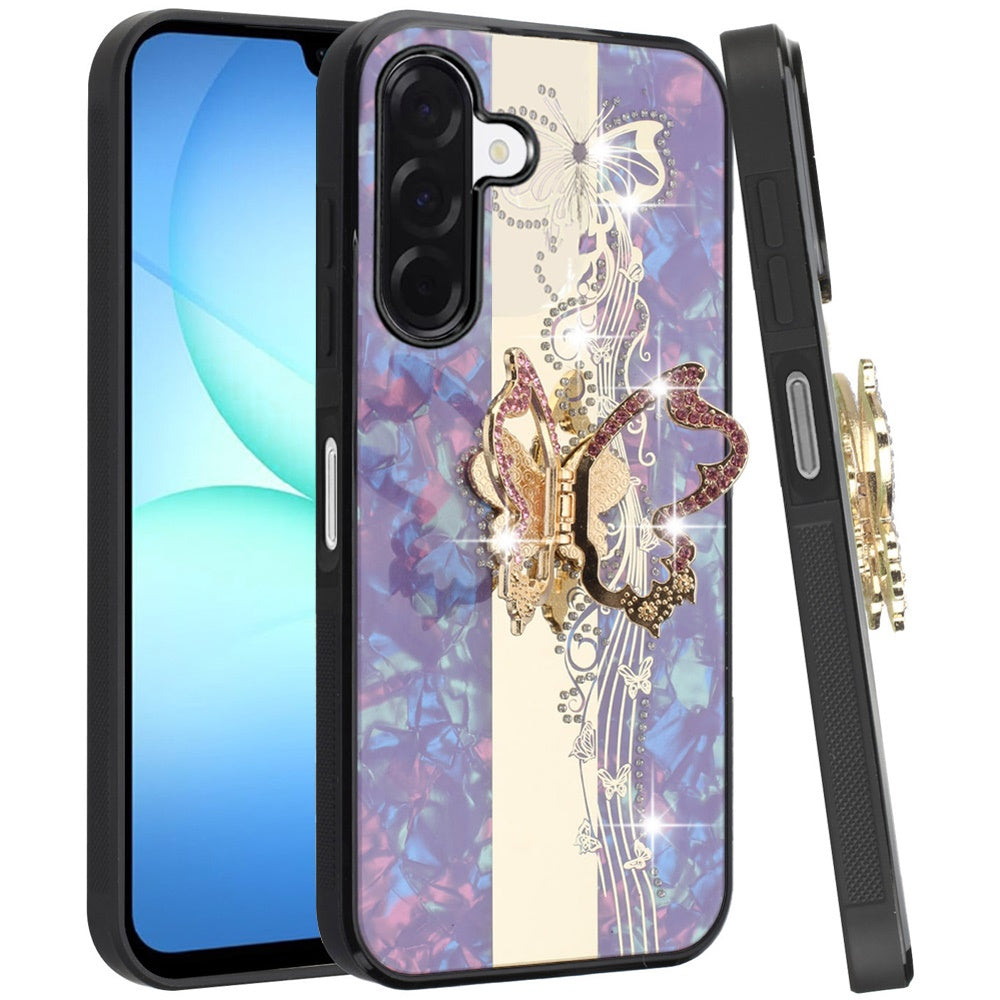 For Samsung Galaxy A17 5G Diamonds 3D Butterfly Bling Sparkly Glitter Ornaments Engraving Hybrid with Stand Fashion Case Cover