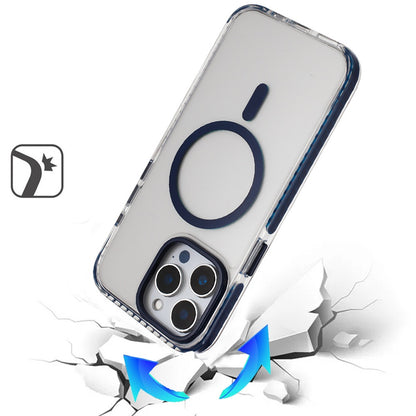 For iPhone 14 Pro Max (6.7") Transparent Hybrid with Color-Matched Magnetic Circle, Rubber TPU Frame Hard PC Shockproof Case Cover