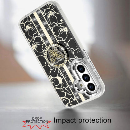 For Samsung Galaxy S26 Diamonds 3D Butterfly Floral Design Bling Sparkly Glitter Hybrid Metal Fashion with Ring Stand Case Cover