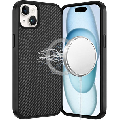 For Apple iPhone 16e Carbon Fiber Design with Magnetic HQ 2.0mm Thick Hybrid Shockproof Rubber Hard PC Case Cover