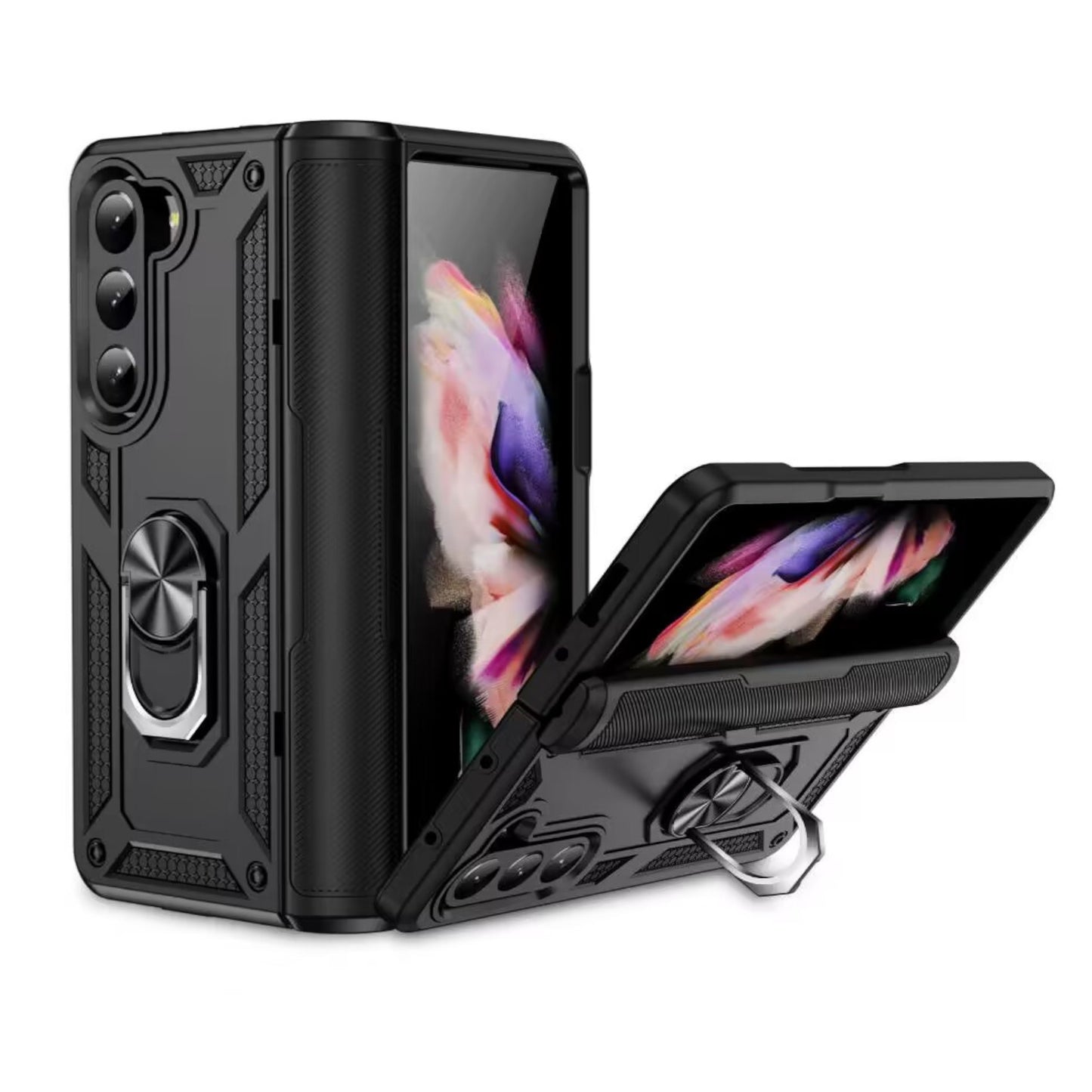 For Samsung Galaxy Z Fold 7 Shockproof Hybrid Dual Layer PC + TPU with Metal Ring Kickstand Heavy Duty Armor Shell Case Cover