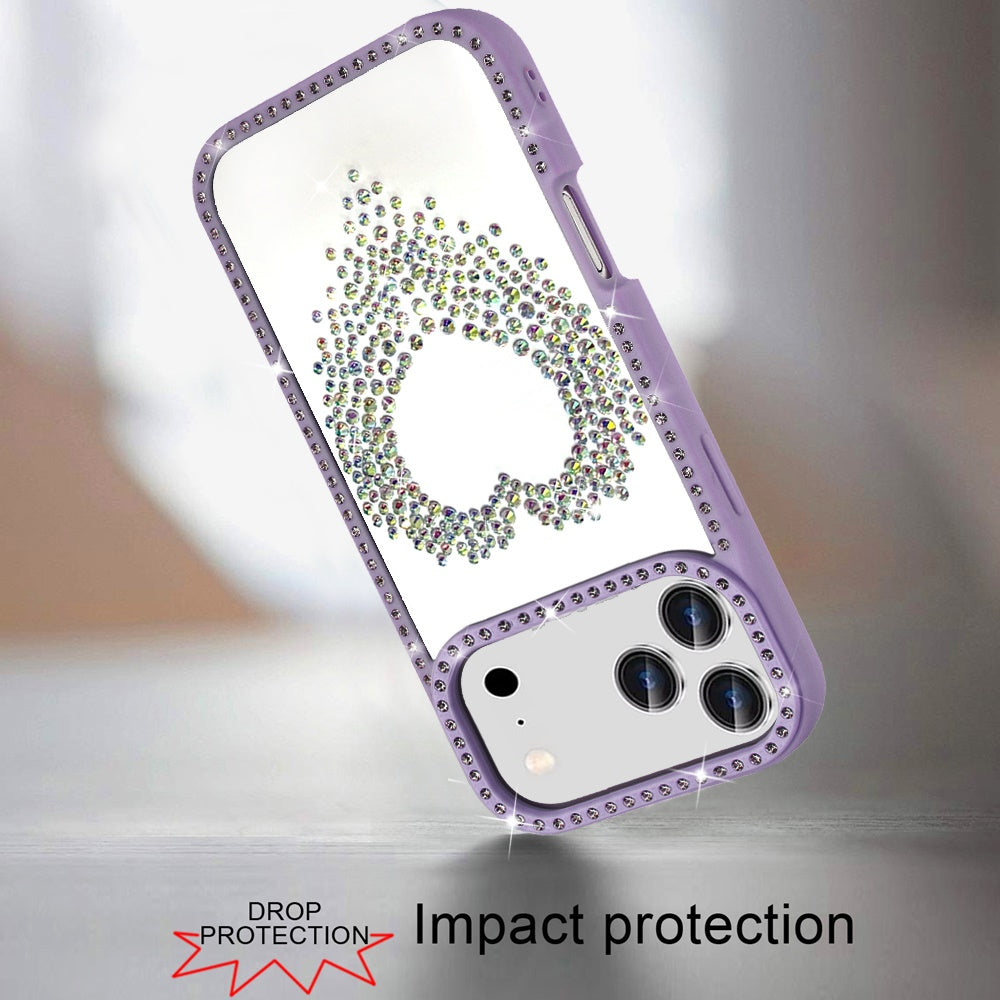 For Apple iPhone 17 Pro Max (6.9") Angel Hearts Glitter Shimmer Diamond Edge Hybrid Drop Protection Shockproof Design Case Cover Beige