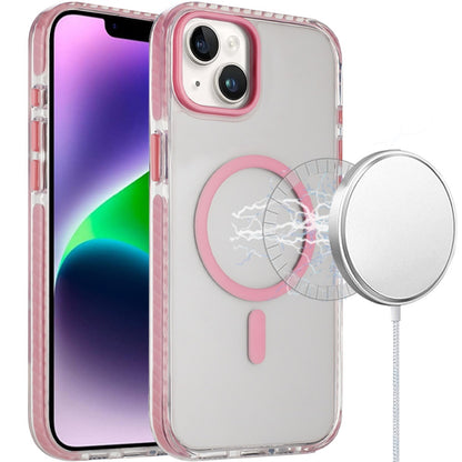 For Apple iPhone 17 Pro Max Transparent Hybrid with Color-Matched Magnetic Circle, Rubber TPU Frame Hard PC Shockproof Case Cover Pink
