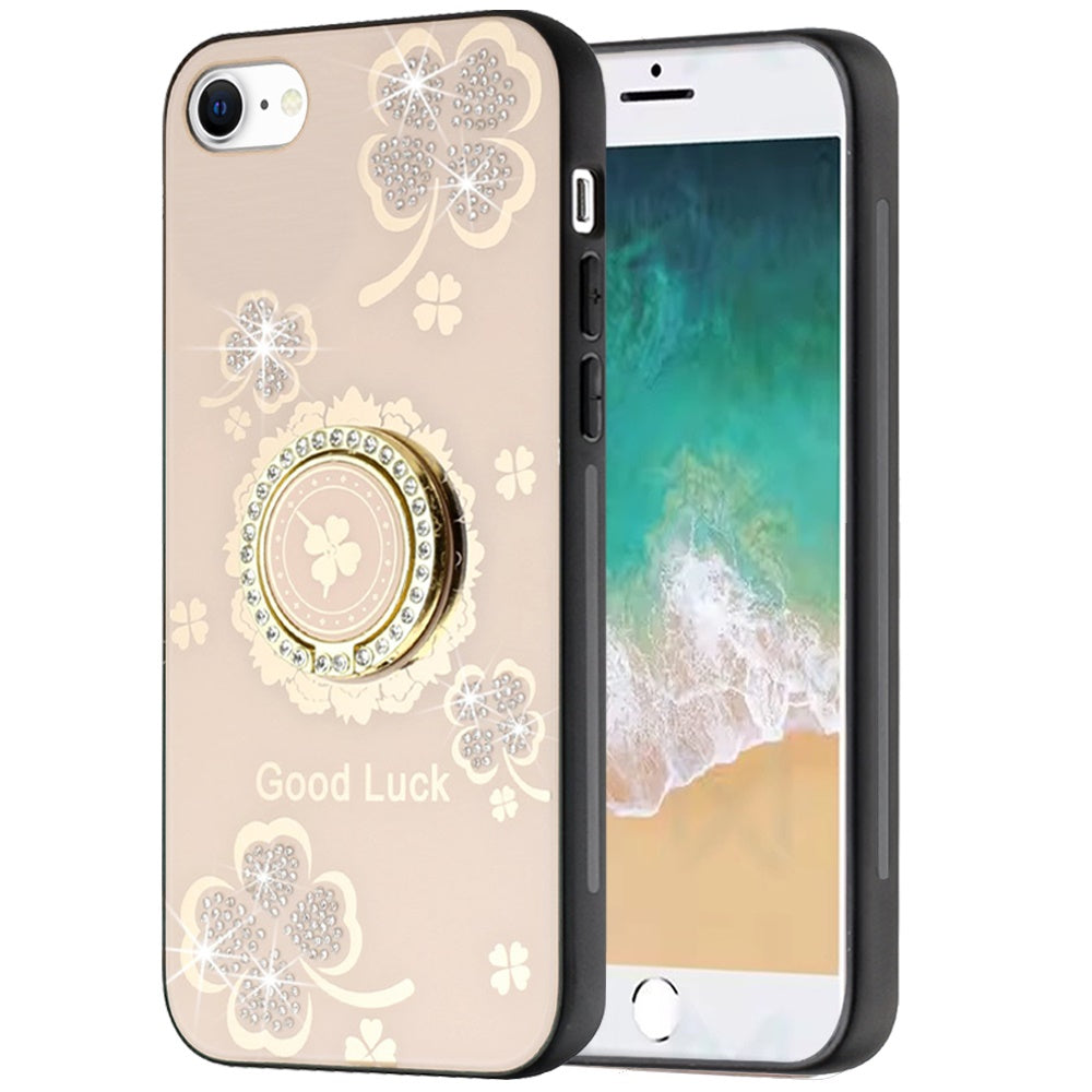 For Apple iPhone 17E /16E Diamonds 3D Fashion Bling Sparkly Glitter Ornaments Engraving Hybrid with Ring Stand Case Cover
