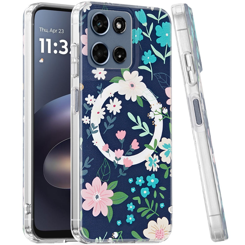 Phone Case for Motorola Moto G Play 5G 2026 Shockproof Dual Layer TPU IMD Print Rugged Anti-Slip Grip Drop Protection Scratch Resistant Slim Fit Glossy Floral Heart Aesthetic Cover