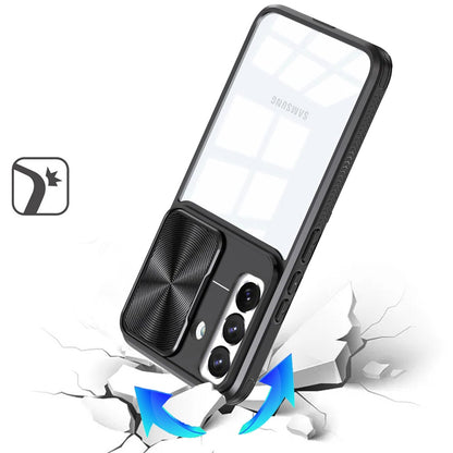 For Samsung Galaxy S25 FE, S25 Fan Edition Hybrid Cases with Sliding Camera Cover Transparent Shockproof Bumper TPU Protective Case Cover