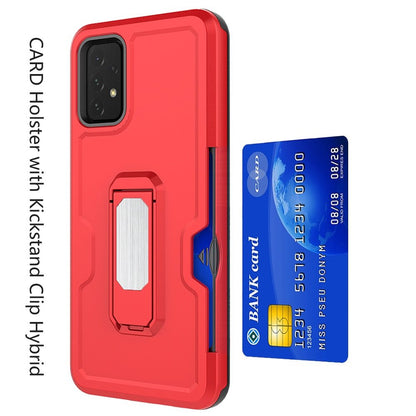 For Samsung Galaxy A16 5G Full-Body Hybrid Heavy Duty Armor Case with Belt Clip Holster, Credit Card Holder & Kickstand Case Cover Red