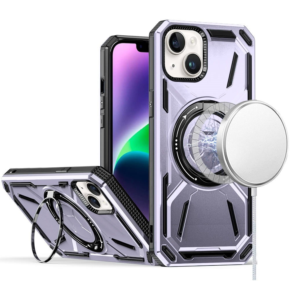 For Apple iPhone 16 Plus (6.7") Hybrid Magnetic Ring and 360° Rotational Kickstand with MagSafe Compatible, Military Grade Drop Protection Case Cover