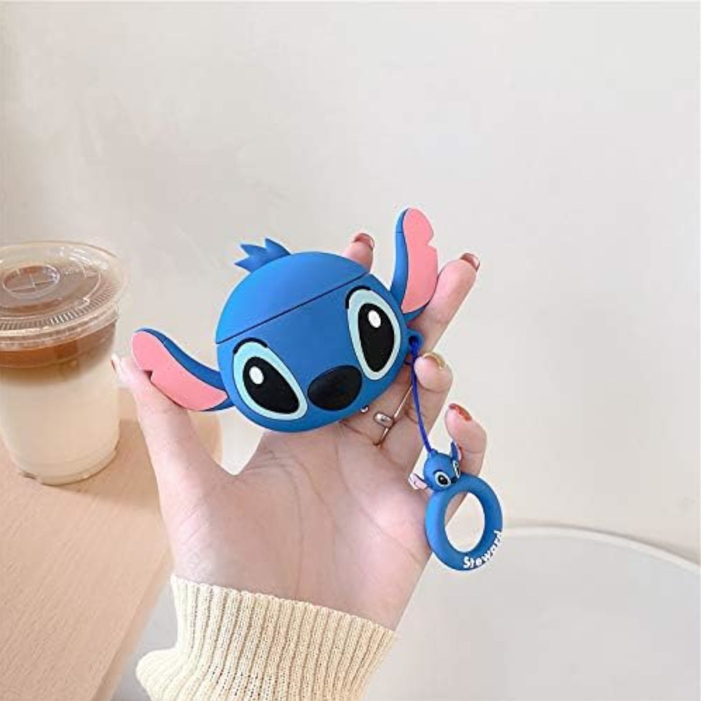 For Apple AirPods 4 Hybrid Cute 3D Fun Design Silicone Skin Cartoon Characters with Keychain Buckle Holder Rubber TPU Soft Cover Case Cover Stitch